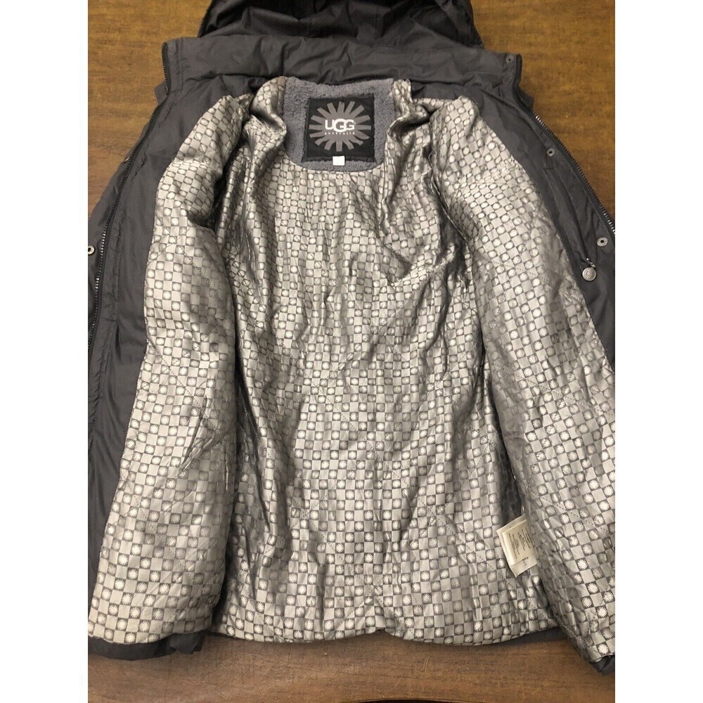 UGG Lambskin 80/20 Duck Down Belted Hooded Mid Length Puffer Coat Woman Size M - Picture 8 of 16